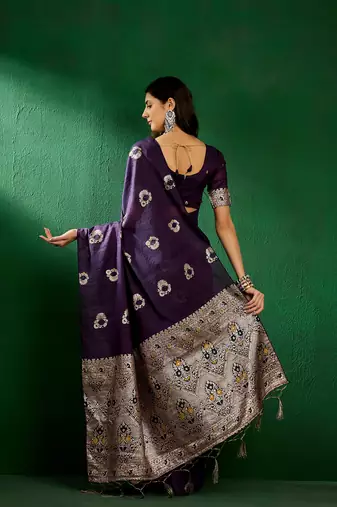 Voilet Woven Jacquard Work Saree Ceremonial Indian Looks