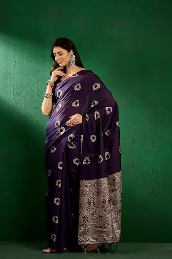 Voilet Woven Jacquard Work Saree Ceremonial Indian Looks