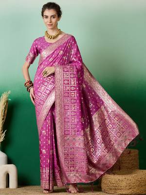 Purple Woven Jacquard Ethnic Partywear Traditional Saree 1