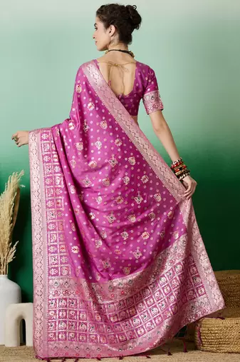 Purple Woven Jacquard Ethnic Partywear Traditional Saree