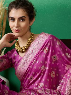 Purple Woven Jacquard Ethnic Partywear Traditional Saree 3