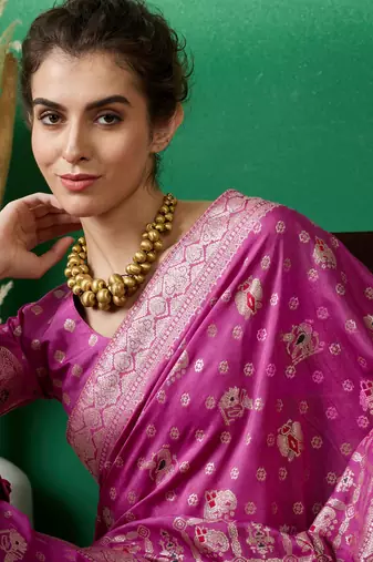 Purple Woven Jacquard Ethnic Partywear Traditional Saree