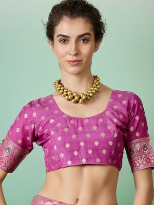 Purple Woven Jacquard Ethnic Partywear Traditional Saree 4