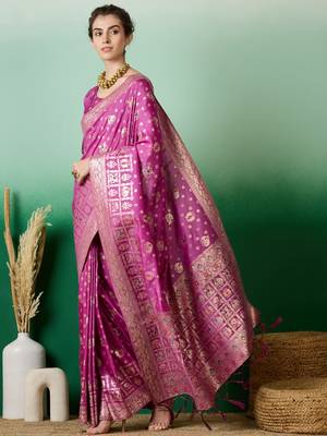 Purple Woven Jacquard Ethnic Partywear Traditional Saree 5