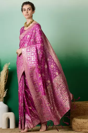 Purple Woven Jacquard Ethnic Partywear Traditional Saree
