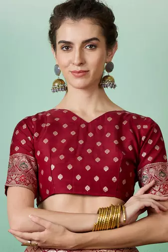 Maroon Woven Jacquard Ethnic Partywear Traditional Saree