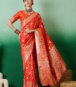 Orange Woven Jacquard Ethnic Partywear Traditional Saree