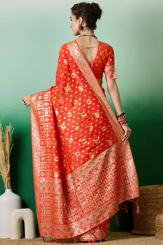 Orange Woven Jacquard Ethnic Partywear Traditional Saree