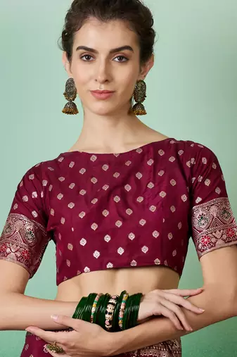 Wine Woven Jacquard Ethnic Partywear Traditional Saree