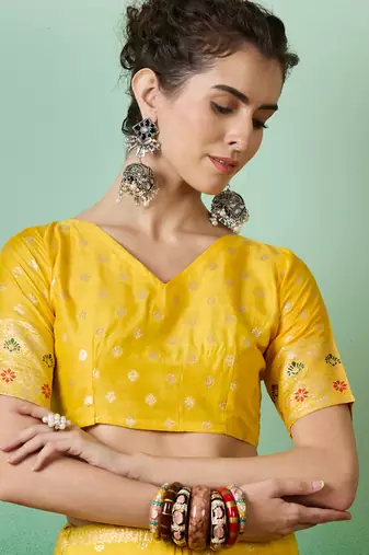 Yellow Woven Jacquard Ethnic Partywear Traditional Saree