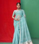 Sky Blue Heavy Traditional Looks Ethnic Organza Saree With Graceful Work
