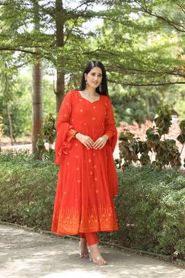 KESHVI'S ORANGE COLOURED  EMBROIDERY ANARKALI SUIT SET - 05 1