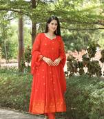 KESHVI'S ORANGE COLOURED  EMBROIDERY ANARKALI SUIT SET - 05