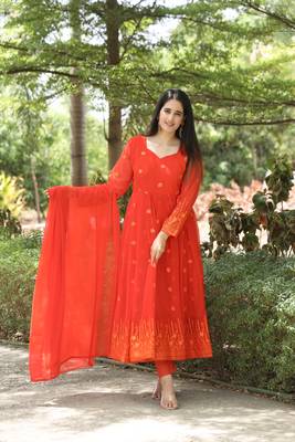 KESHVI'S ORANGE COLOURED  EMBROIDERY ANARKALI SUIT SET - 05 5