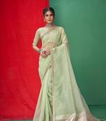 Pista Heavy Traditional Looks Ethnic Organza Saree With Graceful Work