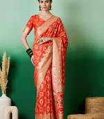 Organge Zari Woven Traditional Looks Partywear Saree