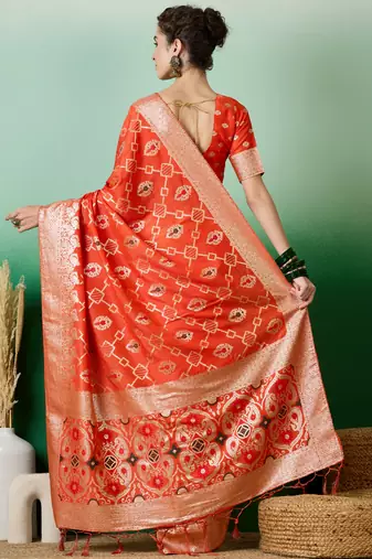 Graceful Organge Zari Woven Elegant Traditional Looks Partywear Saree