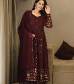 VIBHUTI'S WINE COLOURED ANARKALI EMBROIDERY  SUIT SET - 06