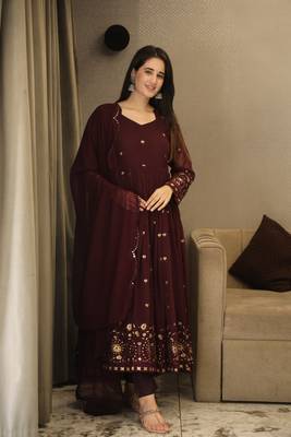 VIBHUTI'S WINE COLOURED ANARKALI EMBROIDERY  SUIT SET - 06 2