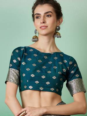 Graceful Teal Zari Woven Elegant Traditional Looks Partywear Saree 4