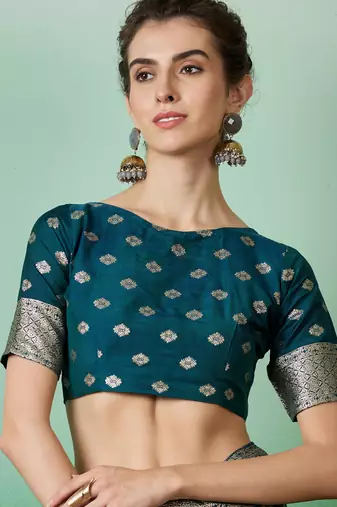 Graceful Teal Zari Woven Elegant Traditional Looks Partywear Saree