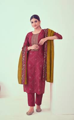Beautiful pink colour chanderi fabric smart printed readymade festive suit 1