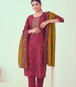 Beautiful pink colour chanderi fabric smart printed readymade festive suit