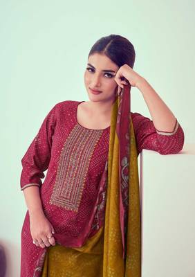Beautiful pink colour chanderi fabric smart printed readymade festive suit 2