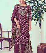 Beautiful wine colour chanderi fabric smart printed readymade festive suit