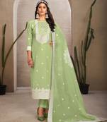 Sober and sophisticated pista colour organza embroidered girlish festive wear ethnic suit