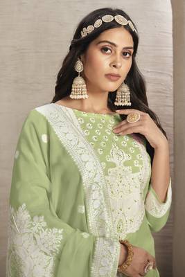 Sober and sophisticated pista colour organza fabric girlish festive wear ethnic suit 2