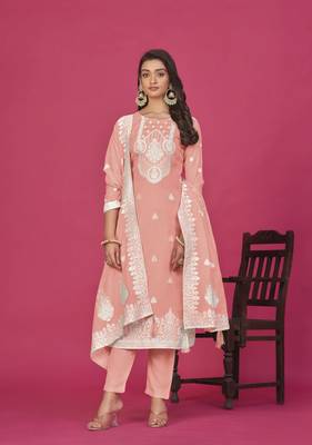 Peach colour resham baadla work for graceful festive wear ethnic salwar kameez 1