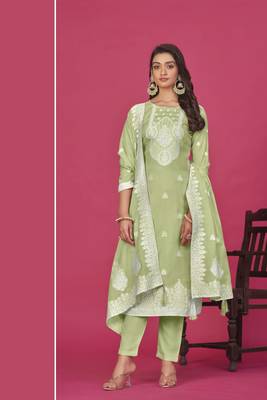 Pista colour resham baadla work for graceful festive wear ethnic salwar kameez 1