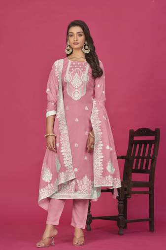 Pink colour resham baadla work for graceful festive wear ethnic salwar kameez