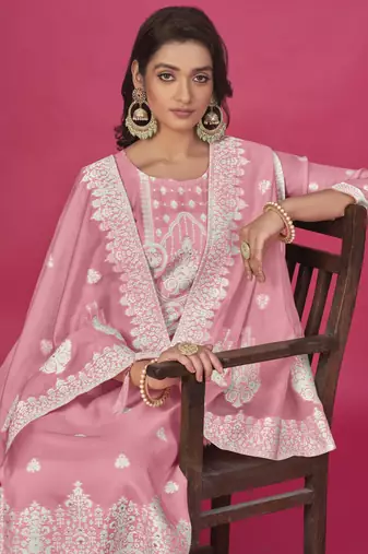 Pink colour resham baadla work for graceful festive wear ethnic salwar kameez