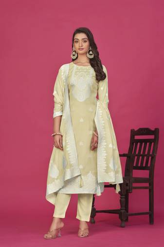Beige colour resham baadla work for graceful festive wear ethnic salwar kameez
