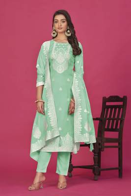 Sea green colour resham baadla work for graceful festive wear ethnic salwar kameez 1