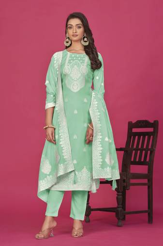 Sea green colour resham baadla work for graceful festive wear ethnic salwar kameez
