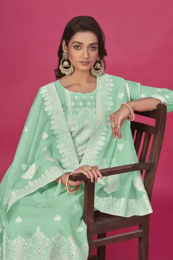Sea green colour resham baadla work for graceful festive wear ethnic salwar kameez