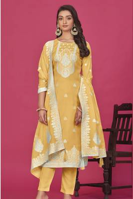 Yellow colour resham baadla work for graceful festive wear ethnic salwar kameez 1