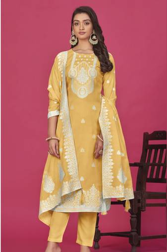 Yellow colour resham baadla work for graceful festive wear ethnic salwar kameez