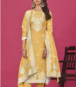 Yellow colour resham baadla work for graceful festive wear ethnic salwar kameez