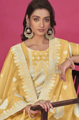 Yellow colour resham baadla work for graceful festive wear ethnic salwar kameez