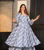 Beautifuly designed grey colour cotton fabric ethnic and girlish trendy partywear dress
