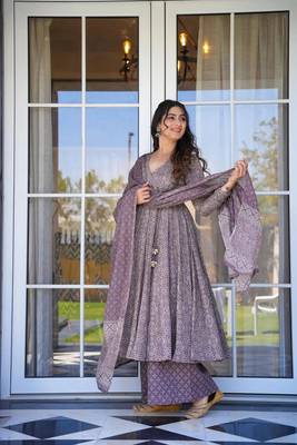 Beautifuly designed mauve colour cotton fabric ethnic and girlish trendy partywear dress 1