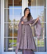 Beautifuly designed mauve colour cotton fabric ethnic and girlish trendy partywear dress