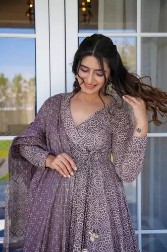 Beautifuly designed mauve colour cotton fabric ethnic and girlish trendy partywear dress