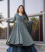 Beautifuly designed blue colour cotton fabric ethnic and girlish trendy partywear dress