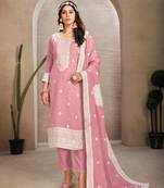 Pink colour organza fabric ethnic resham embroidered festive wear salwar kameez