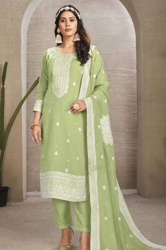 Pista colour organza fabric ethnic resham embroidered festive wear salwar kameez